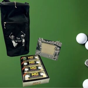 Golf Tee Bag with 12 MC Lady Golfballs and Silver Golf Themed Frame